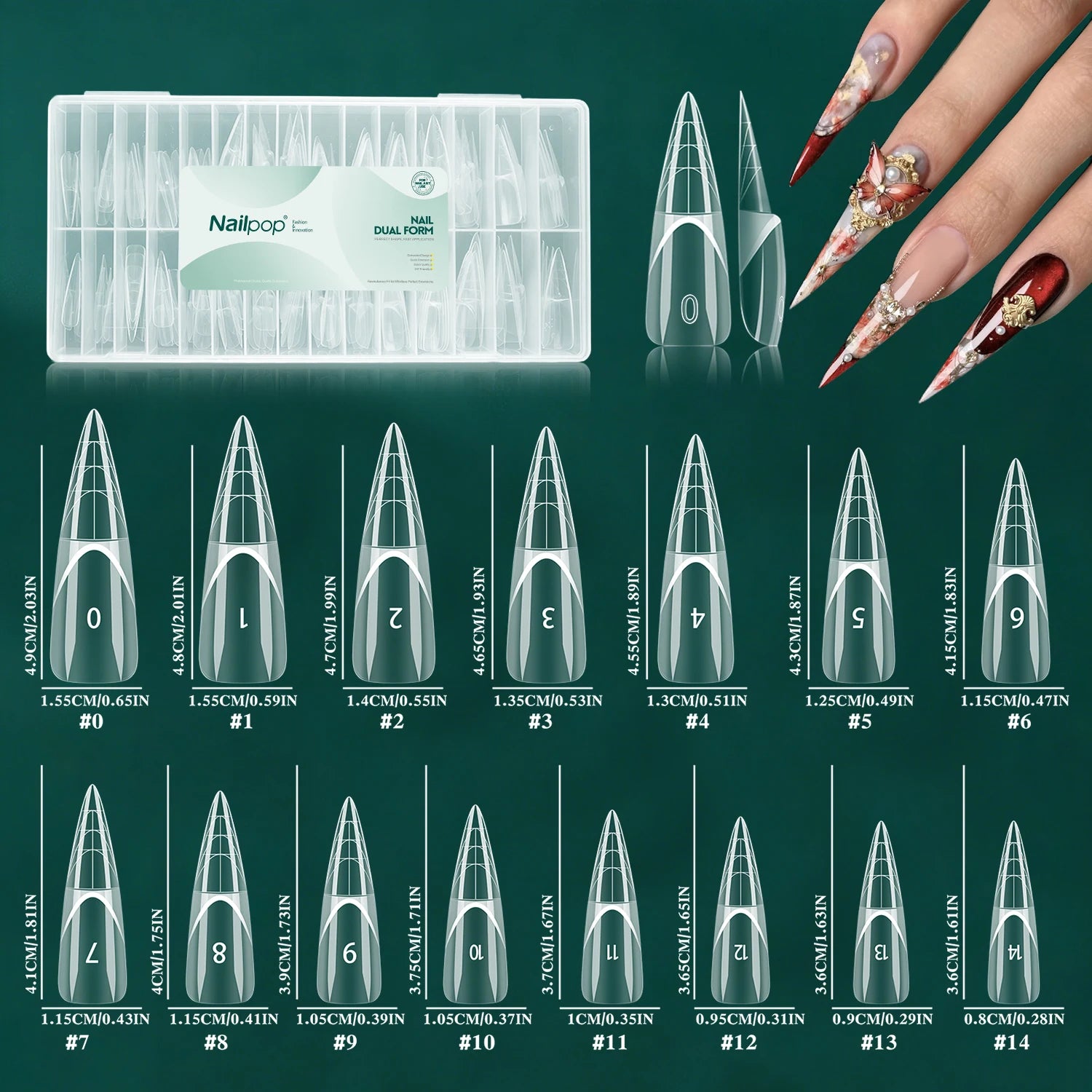 Nailpop 15sizes Ballet French Nail Dual Forms Extension Molds Reusable PP with 3D Smart French Guide Line for Manicure 150pcs
