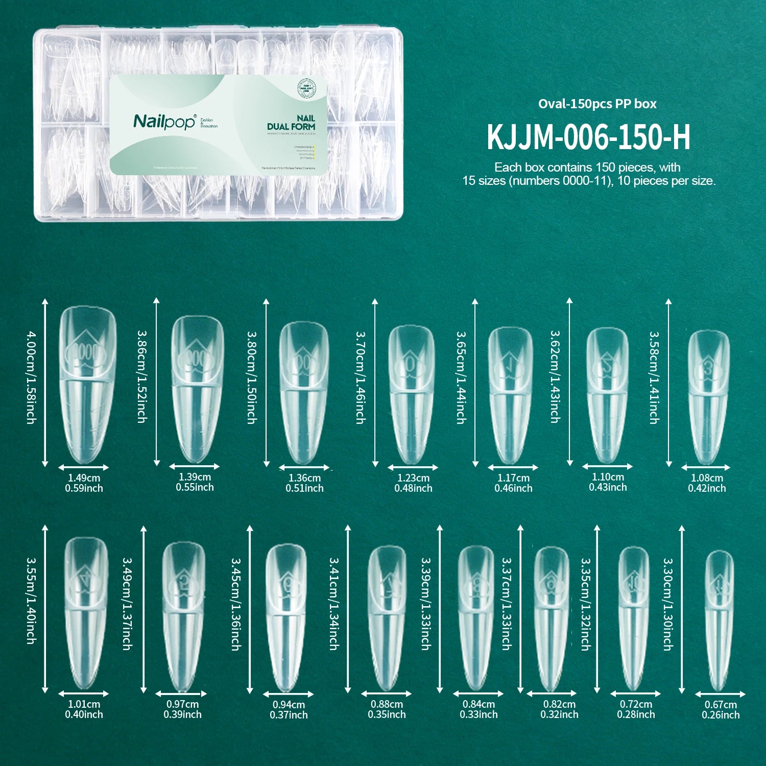 Nailpop 15sizes Ballet French Nail Dual Forms Extension Molds Reusable PP with 3D Smart French Guide Line for Manicure 150pcs