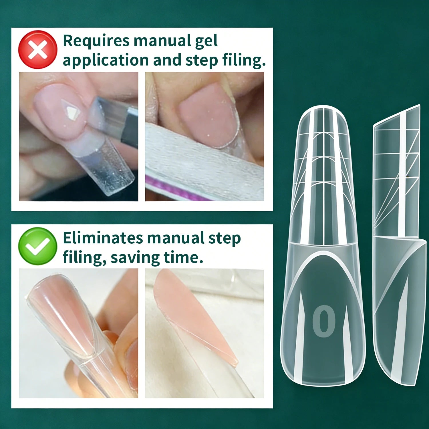Nailpop 15sizes Ballet French Nail Dual Forms Extension Molds Reusable PP with 3D Smart French Guide Line for Manicure 150pcs