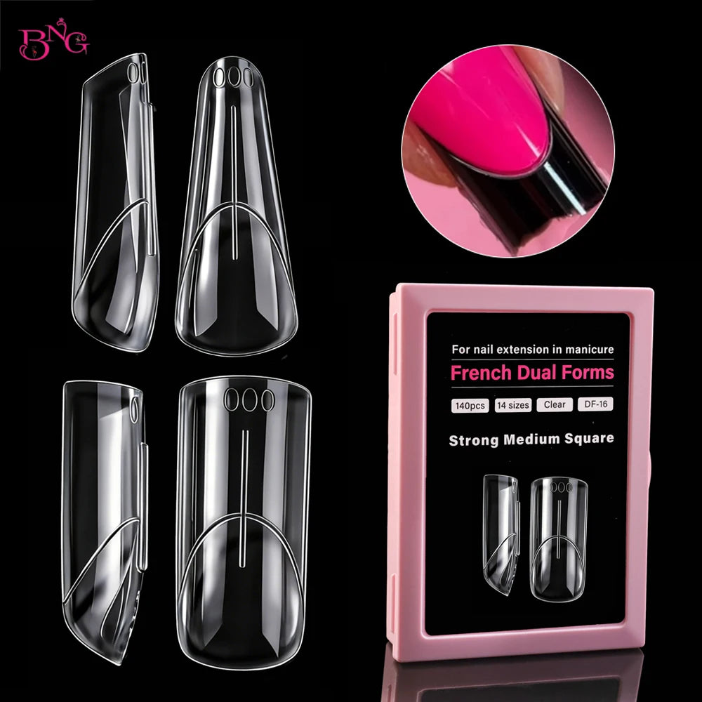 BNG 140Pcs Upper Forms for Nail Extensions Square Almond Soft Nail Molds for Express French Inner Arc Line French Dual Forms