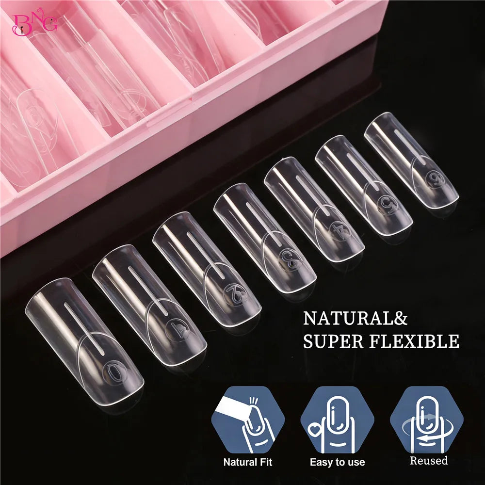 BNG 140Pcs Upper Forms for Nail Extensions Square Almond Soft Nail Molds for Express French Inner Arc Line French Dual Forms