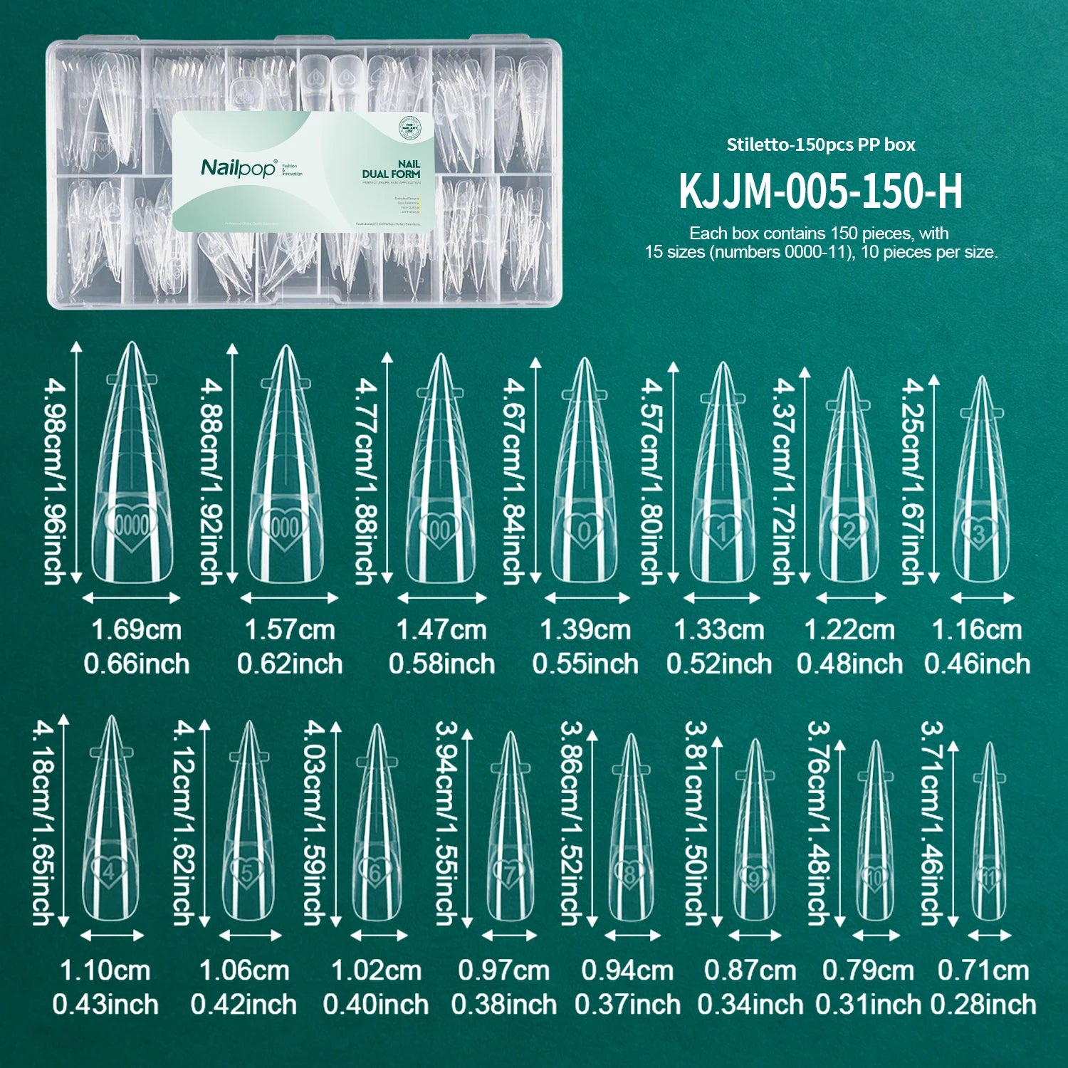 Nailpop 15sizes Ballet French Nail Dual Forms Extension Molds Reusable PP with 3D Smart French Guide Line for Manicure 150pcs