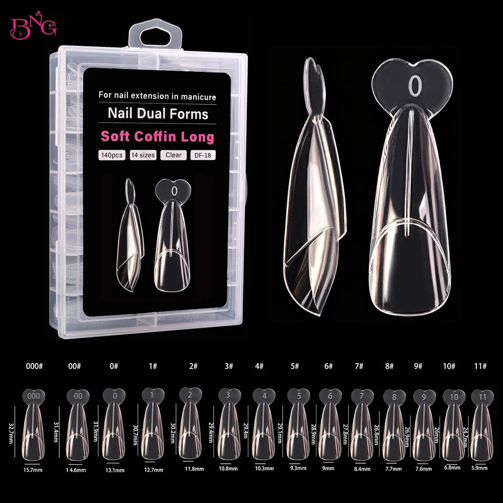 BNG 140Pcs Upper Forms for Nail Extensions Square Almond Soft Nail Molds for Express French Inner Arc Line French Dual Forms